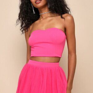 Lulus Immaculate Glamour Hot Pink Strapless Two-Piece Maxi Dress